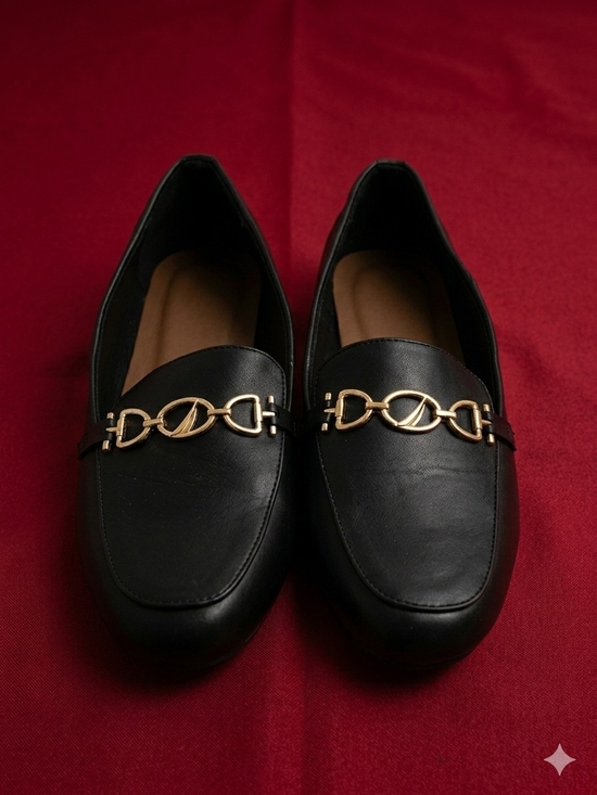 Nautica Shoes - Nautica Black Faux Leather Loafers with Gold Chain Detail Size 11